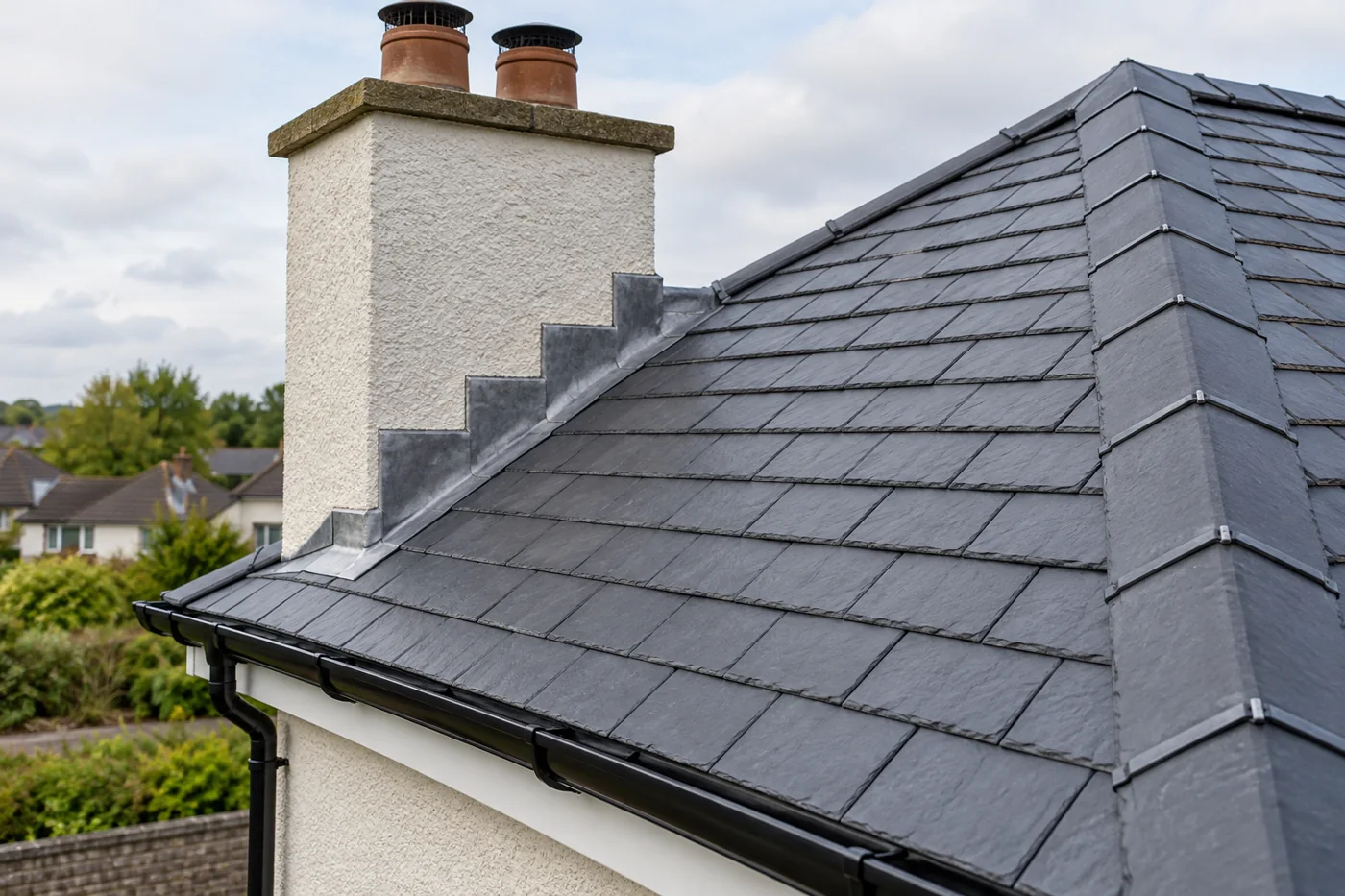 Chimney flashing and overlapping roof coverings
