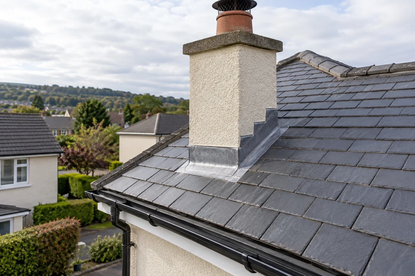 Chimney flashing and overlapping roof coverings