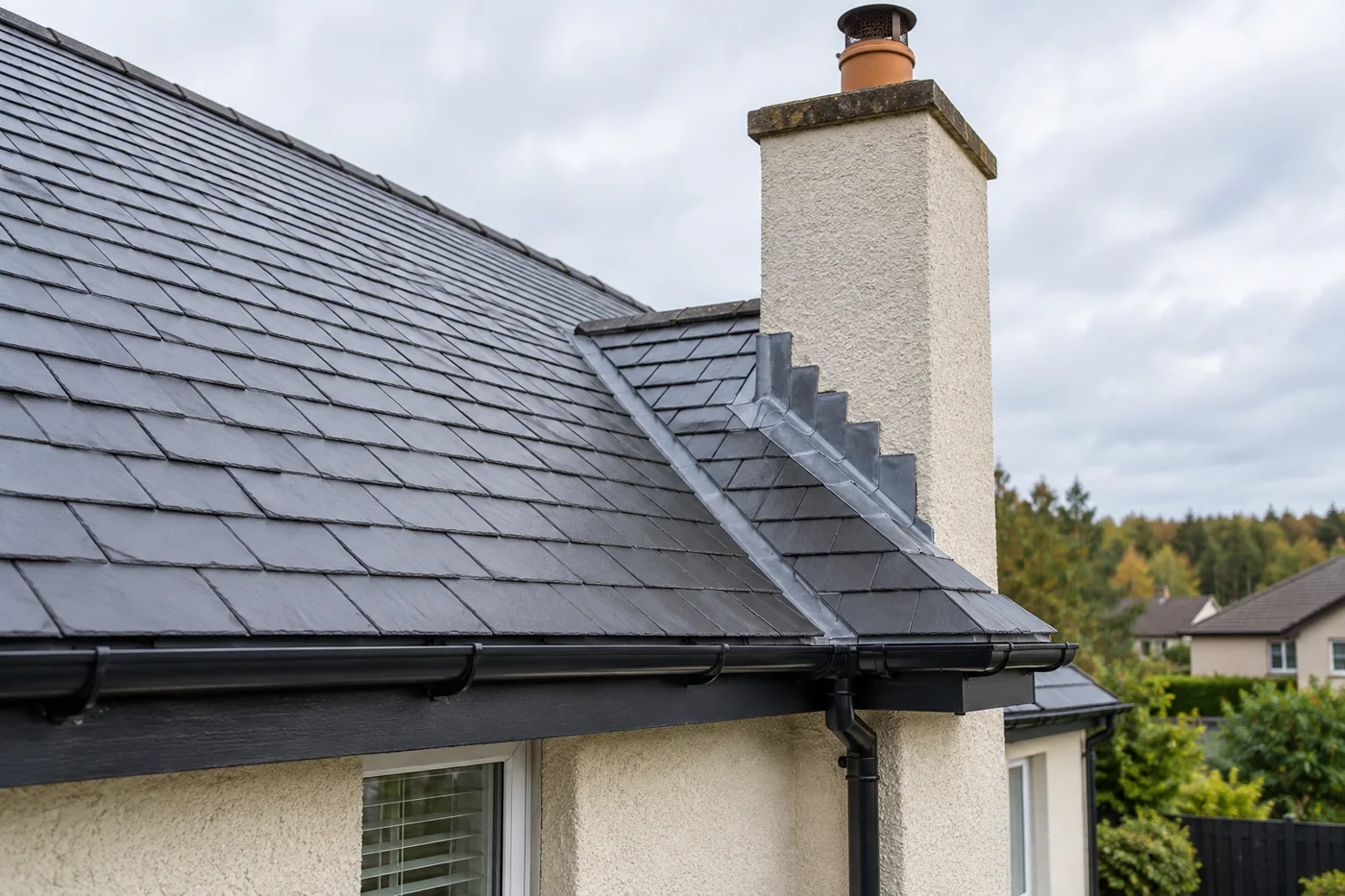 Chimney flashing and overlapping roof coverings