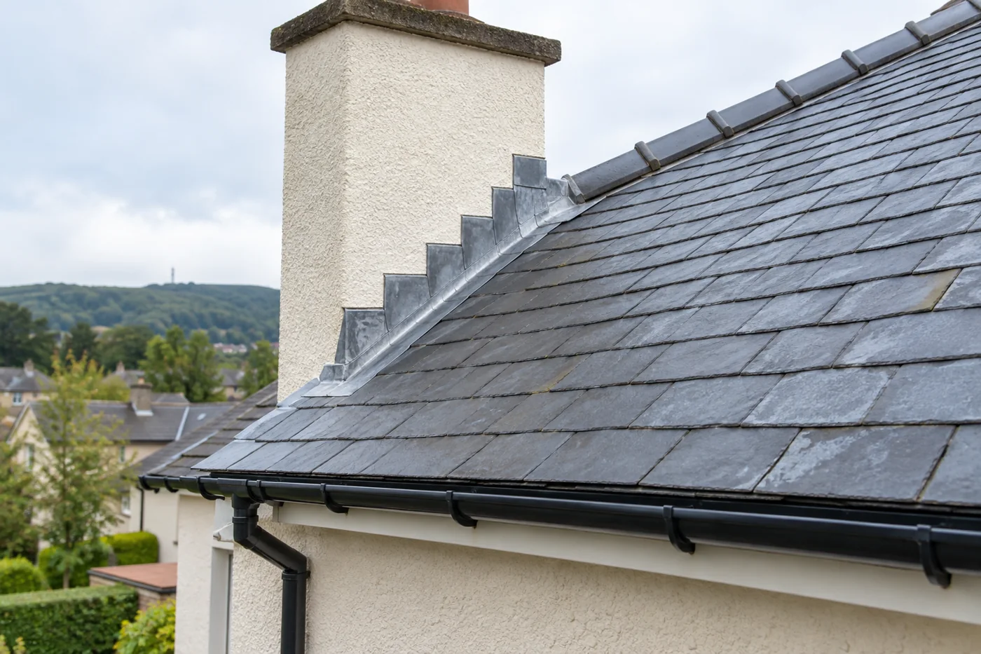 Chimney flashing and overlapping roof coverings