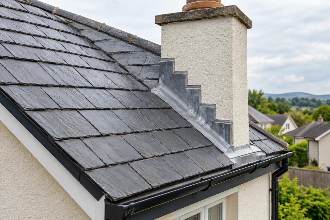 Chimney flashing and overlapping roof coverings
