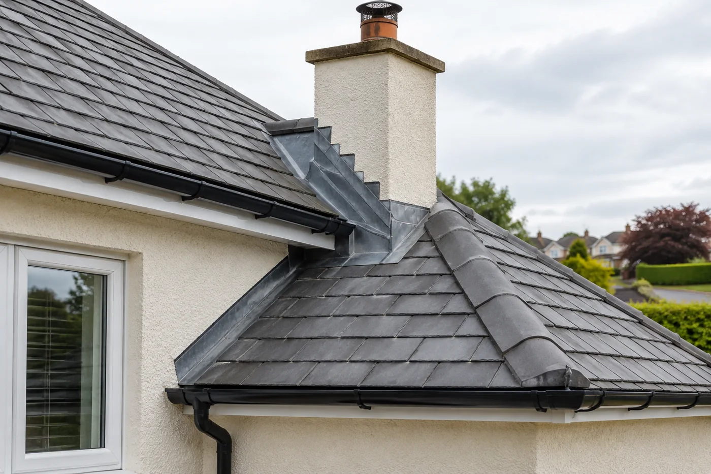 Chimney flashing and overlapping roof coverings
