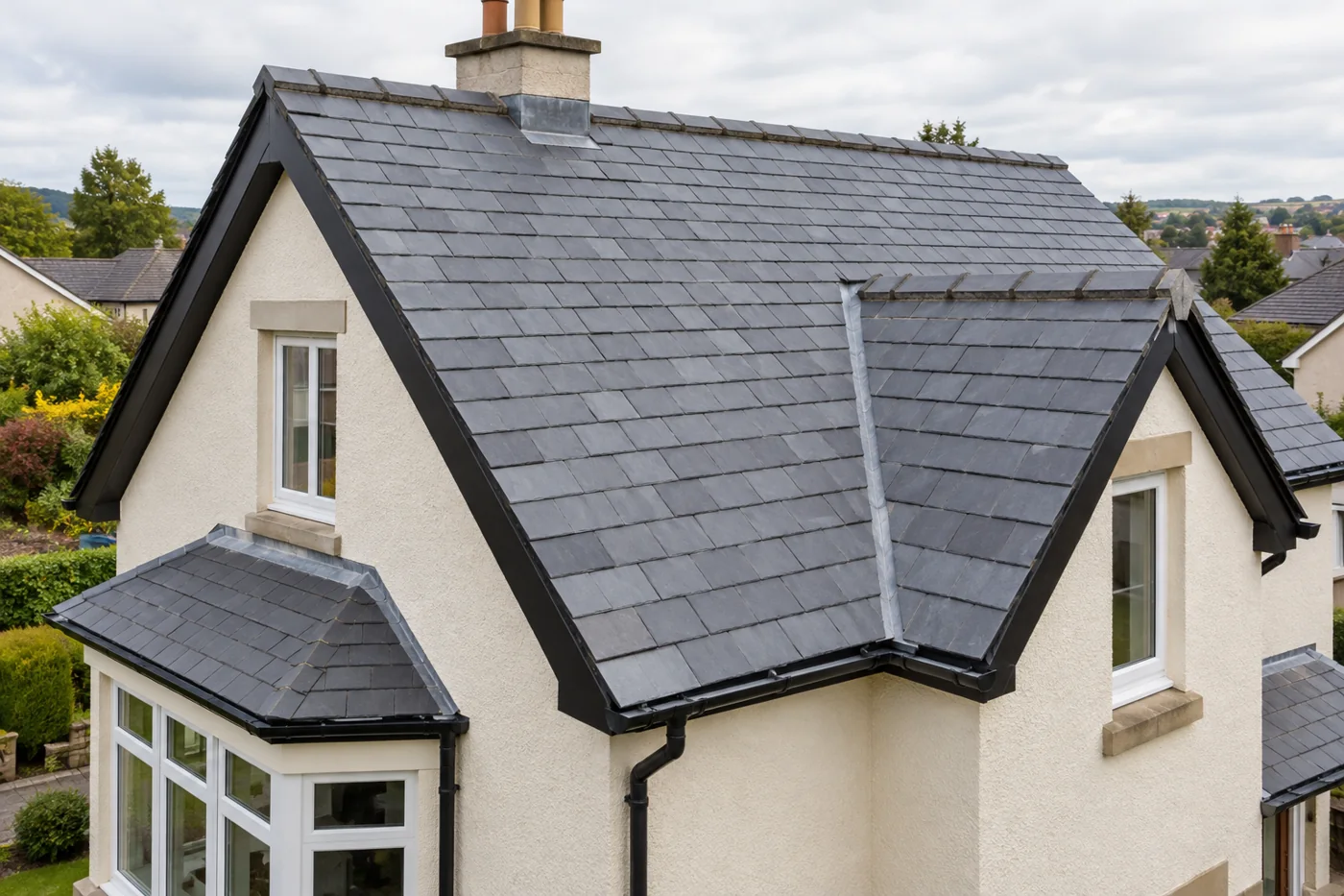 Natural slate roof with a clear ridge