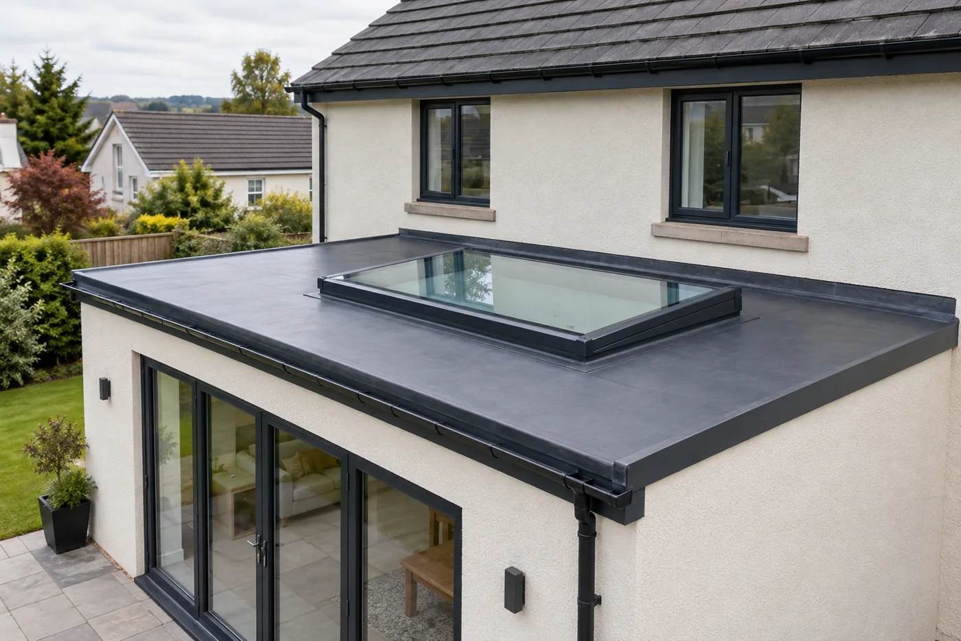 Flat extension roof and rooflight