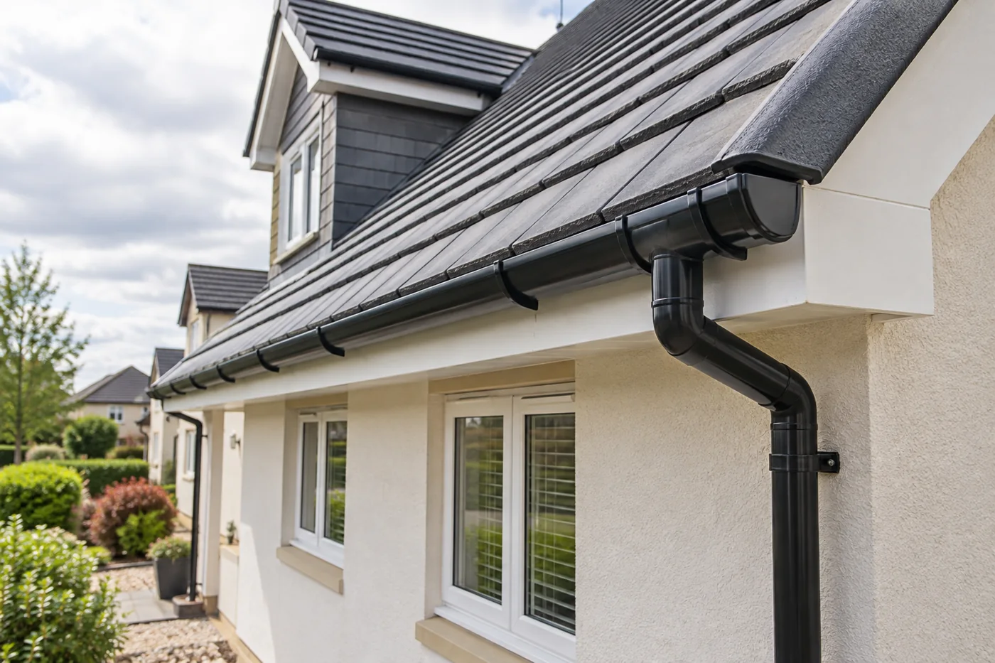 Gutter, fascia and downpipe connection