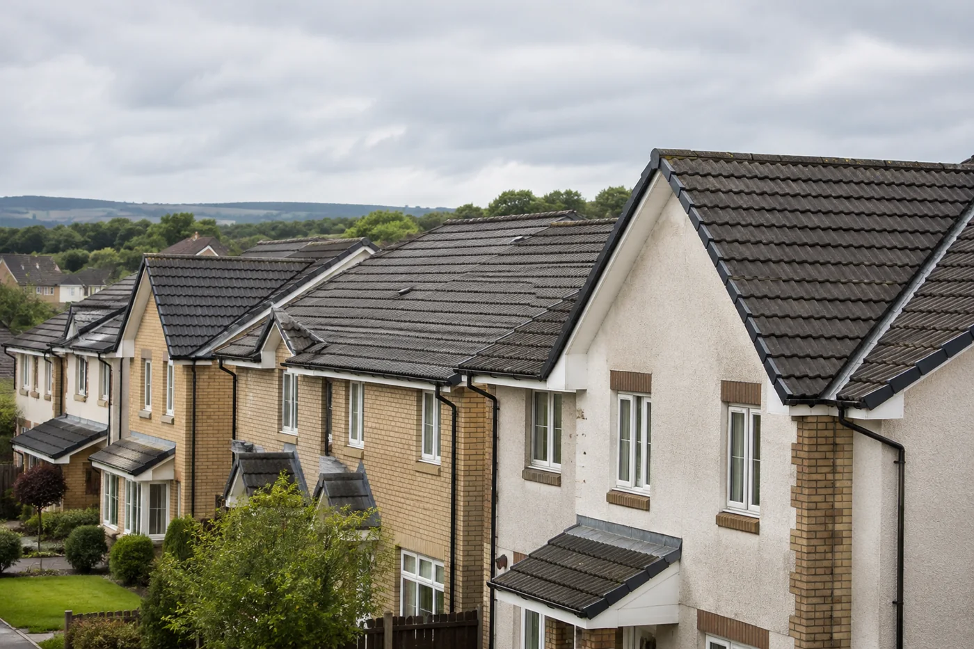 Pitched roofs along a residential street