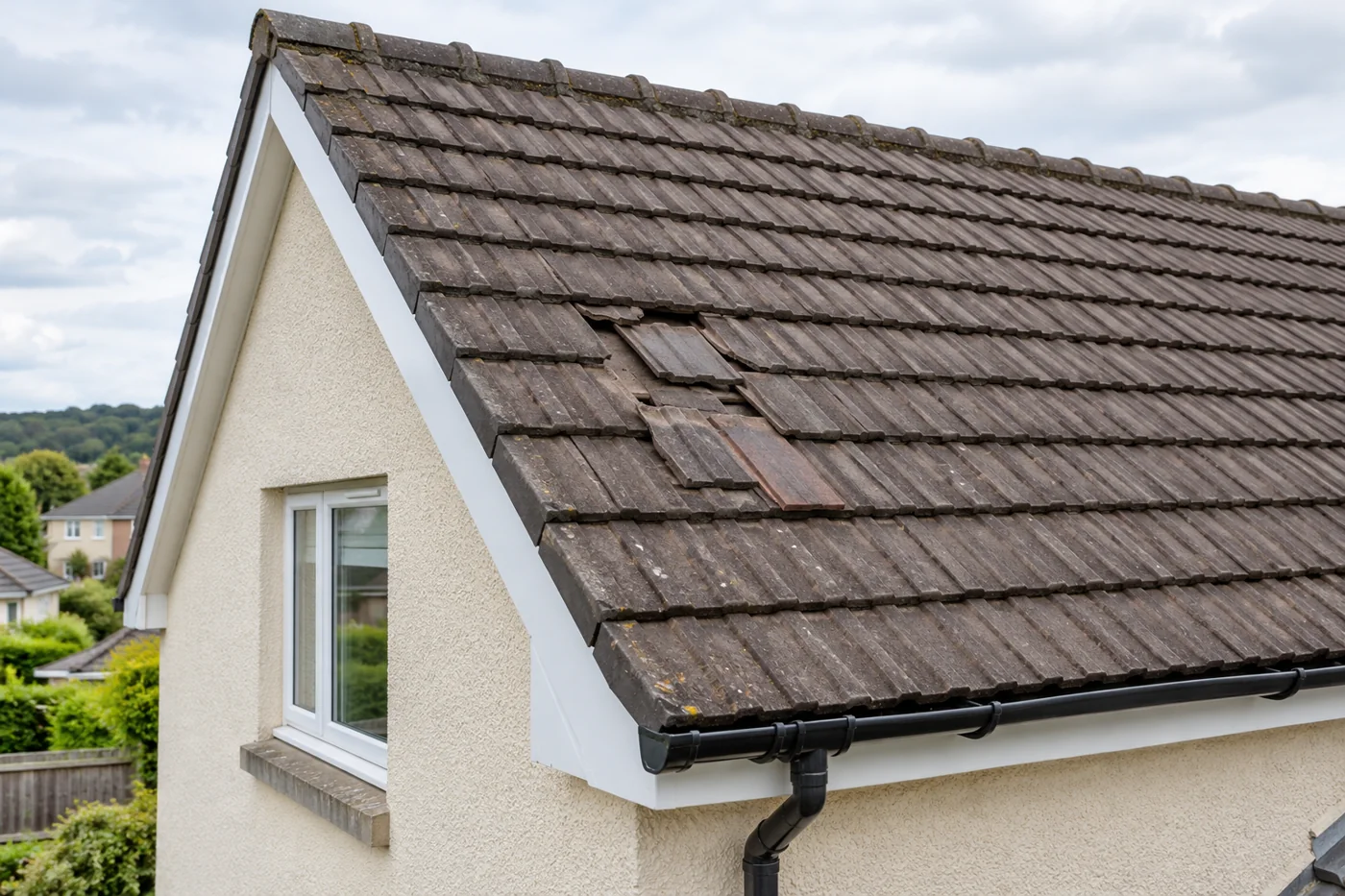 Damaged or slipped coverings on a pitched roof