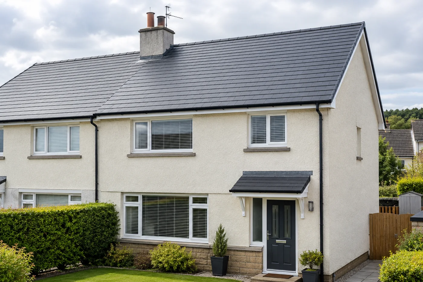 Complete pitched roof with ridge and eaves