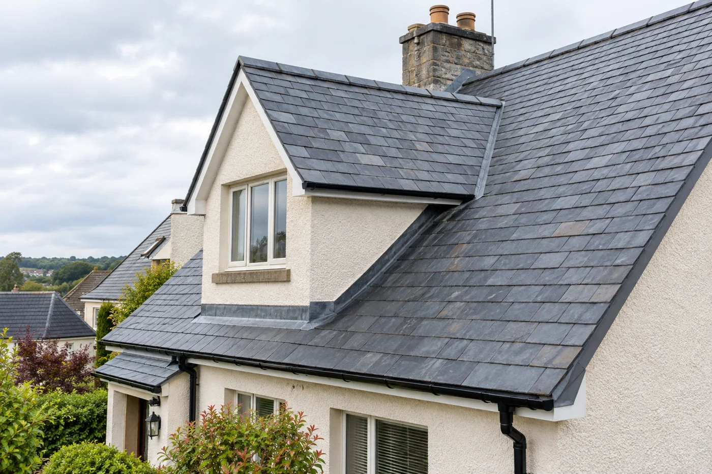 Overlapping natural slate roof coverings