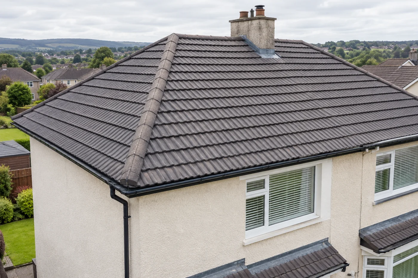 Tiled pitched roof on a domestic house