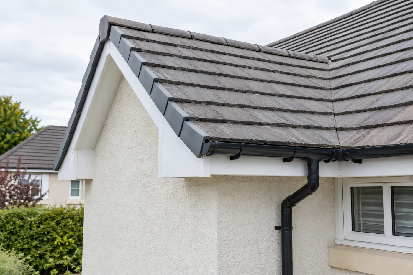 Tiled roof eaves and verge