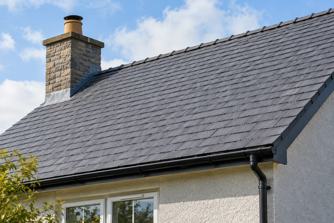 Domestic pitched roof, chimney and rainwater system